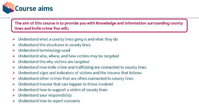 County Lines and Knife Crime learning outcomes