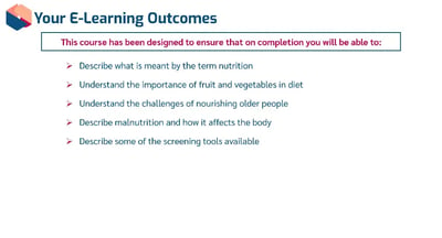 Diet and Nutrition learning outcomes