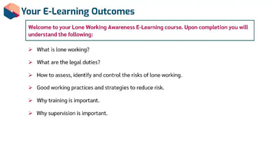 Lone Working learning outcomes
