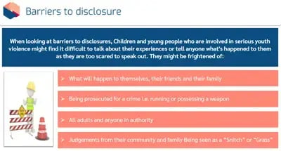 Safeguarding of Children in Education Level 1 barriers to disclose