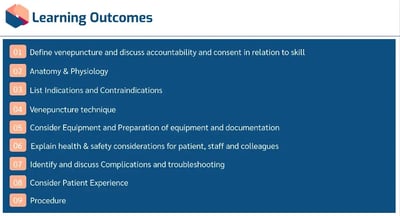 Venepuncture Awareness learning outcomes